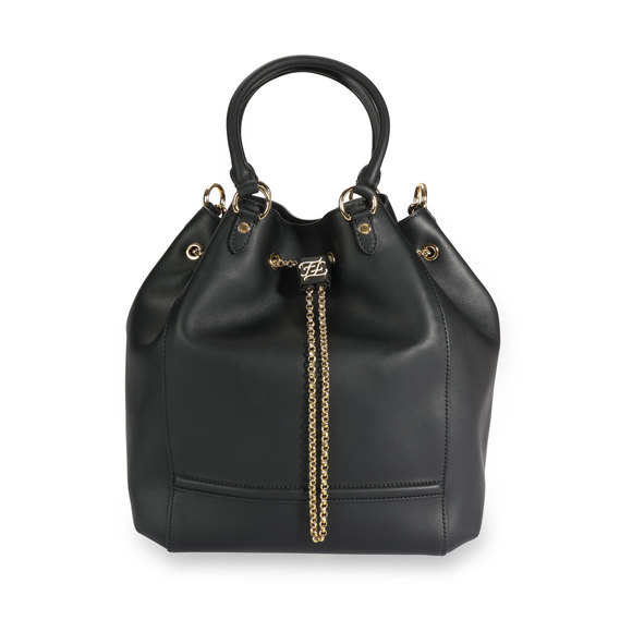 Fendi Handbags - Fendi Black Vitello Leather Karligraphy Chain Bucket Bag